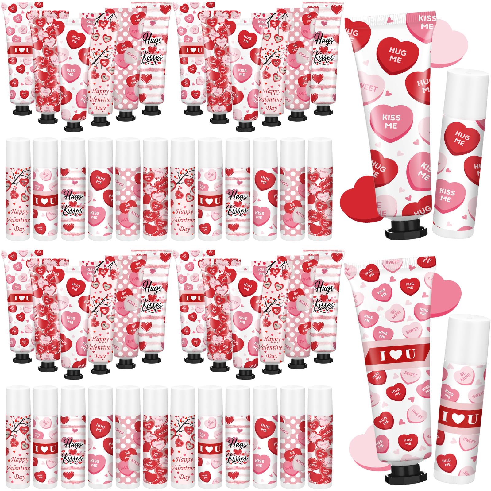 Demissle 24 Sets Valentine's Day Hand Cream & Lip Balm Gift Set – Galentine's Day Party Favors