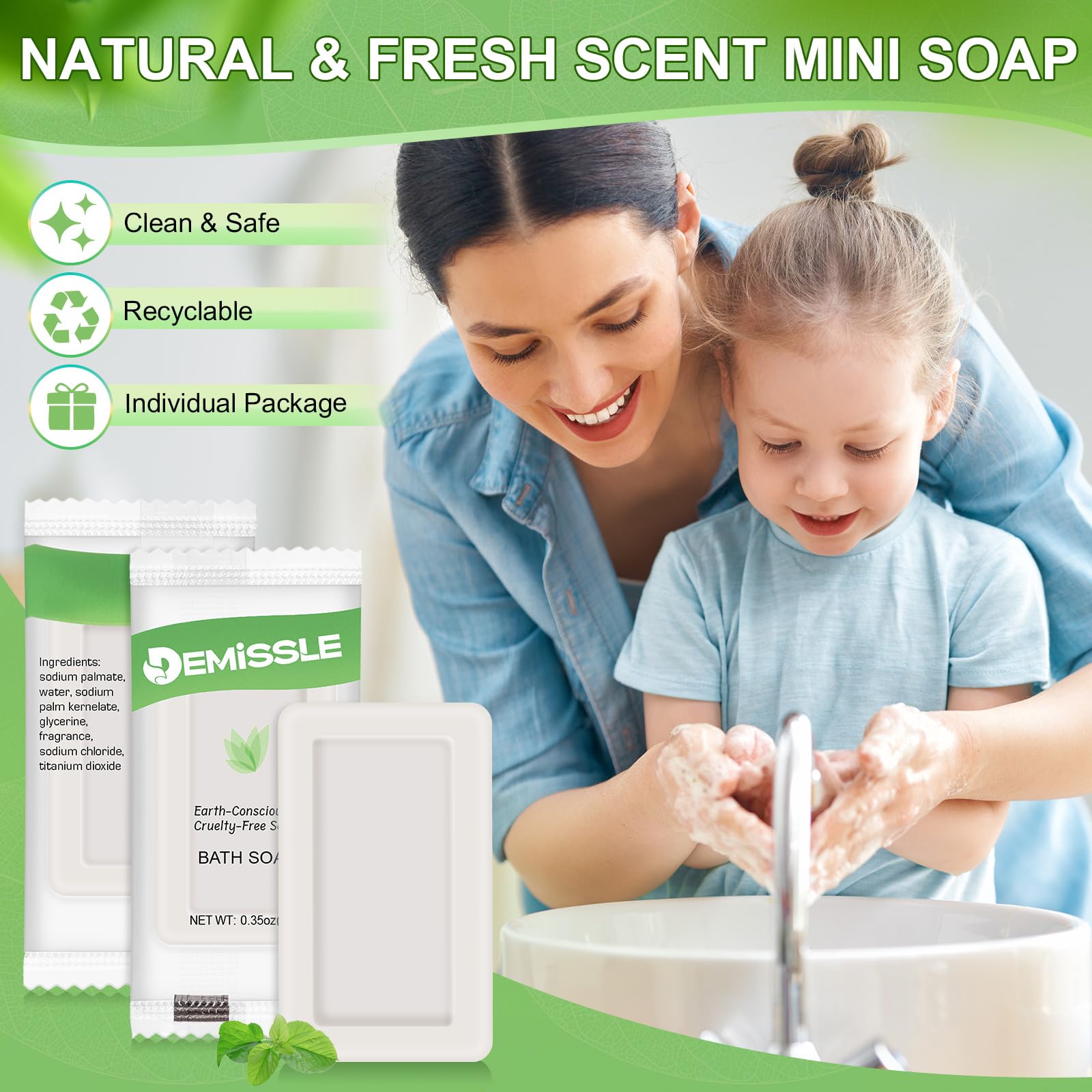 Demissle Travel Size Soap Bars – 200-Pack 0.35 oz Mini Hotel Soap for Hotels, Rentals & Travel