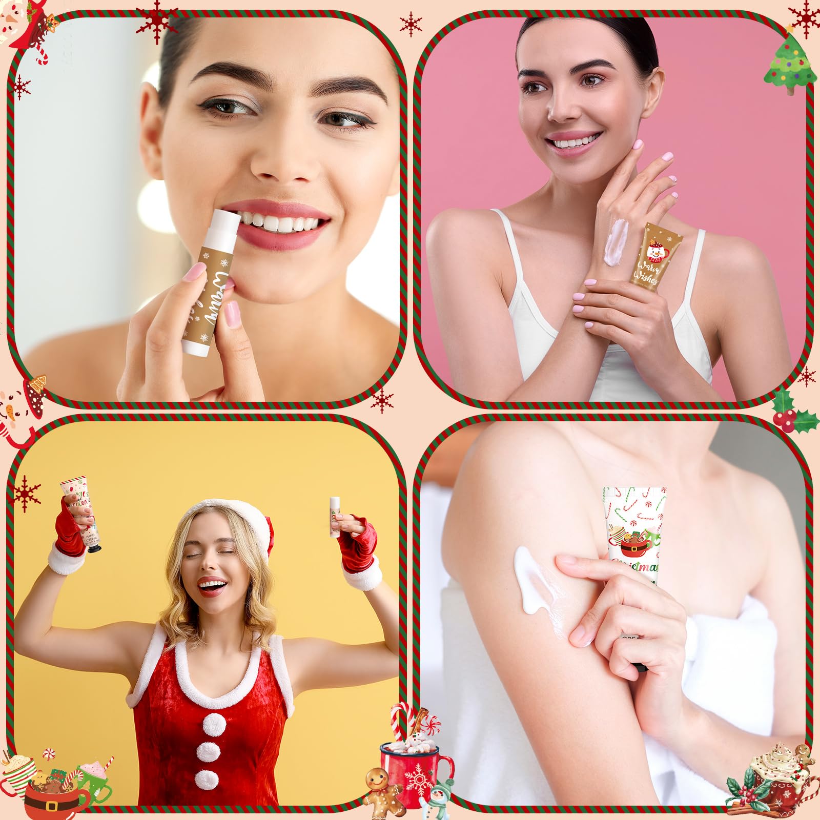 Demissle 48-Piece Christmas Hand Cream & Lip Balm Party Favors | Hot Cocoa Gifts Set