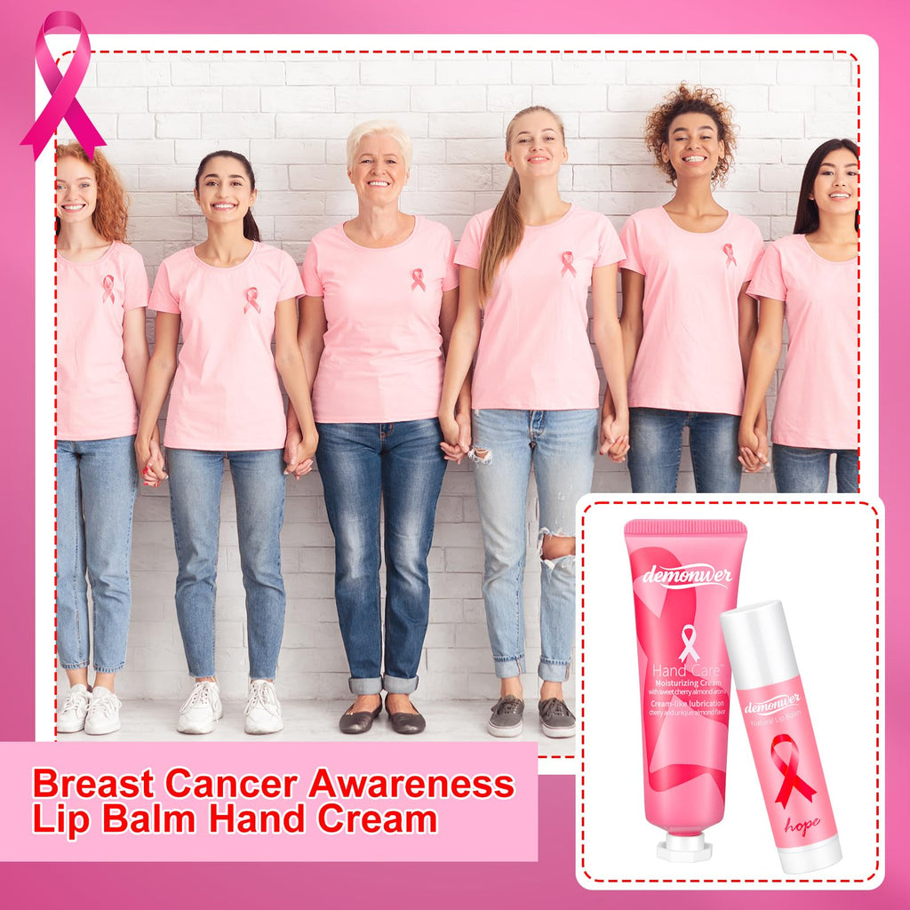 Demonwer 20-Set Breast Cancer Awareness Favors – Pink Ribbon Hand Cream & Lip Balm