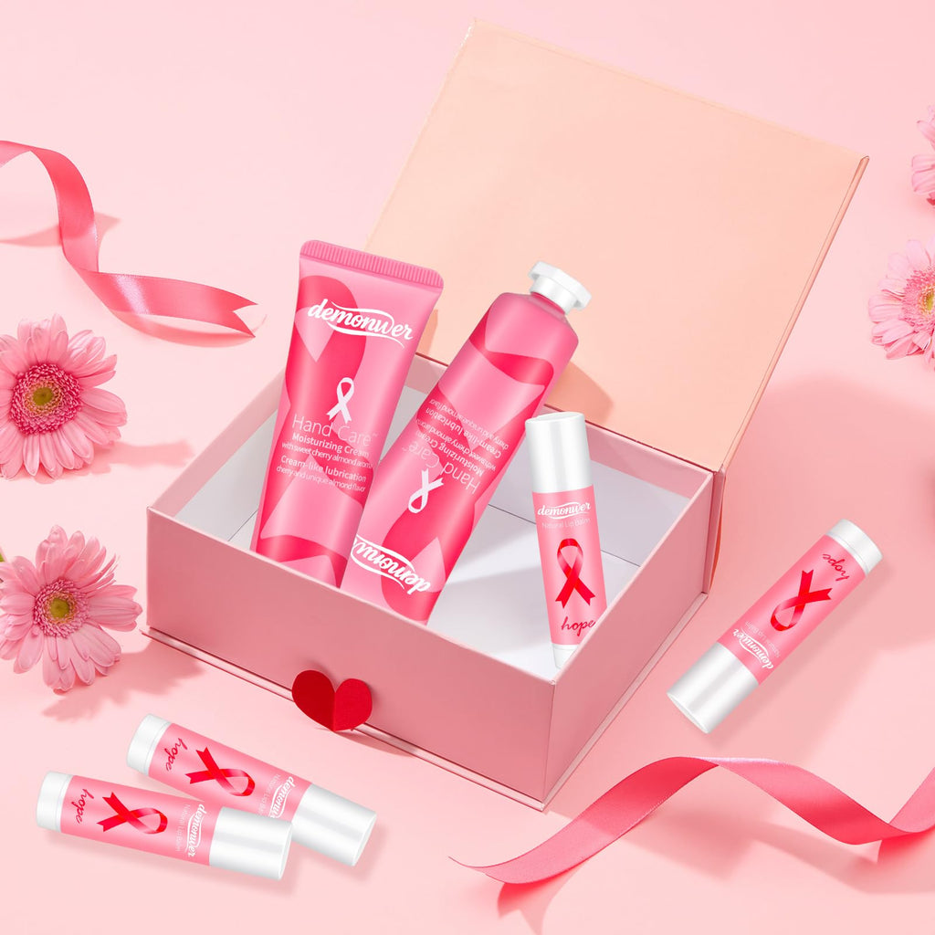 Demonwer 20-Set Breast Cancer Awareness Favors – Pink Ribbon Hand Cream & Lip Balm