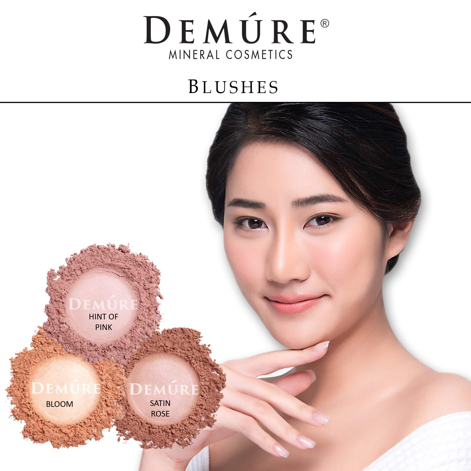 DEMÚRE Mineral Blush Makeup (Hint of Pink) – Loose Powder, Professional Grade, Cruelty-Free