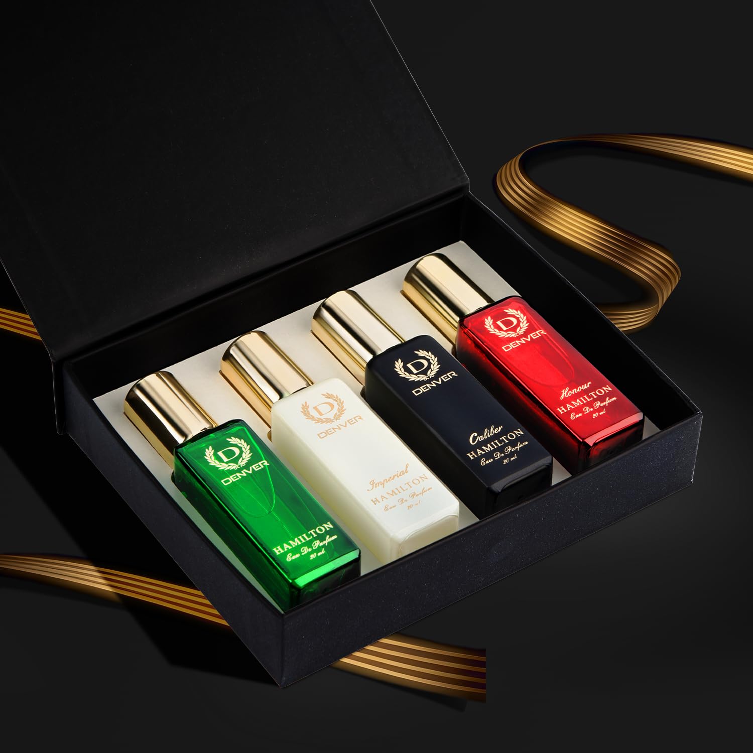 Denver Premium Gift Set for Men — 4x20ml Eau de Parfum Collection (Hamilton, Caliber, Imperial, Honour) | Long-Lasting Fragrance