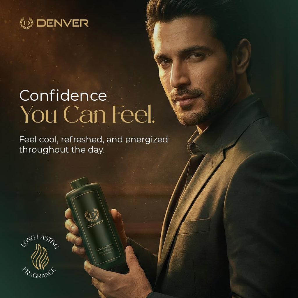 Denver Hamilton Premium Body Talcum Powder for Men – Long-Lasting Fragrance, Cooling Comfort