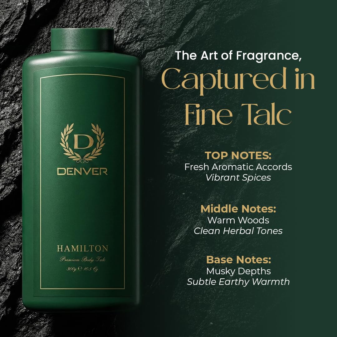 Denver Hamilton Premium Body Talcum Powder for Men – Long-Lasting Fragrance, Cooling Comfort