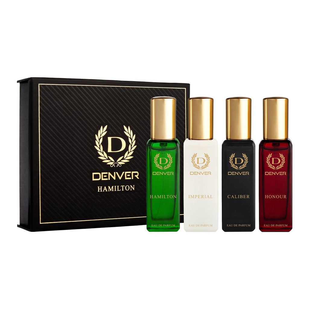 Denver Premium Gift Set for Men — 4x20ml Eau de Parfum Collection (Hamilton, Caliber, Imperial, Honour) | Long-Lasting Fragrance