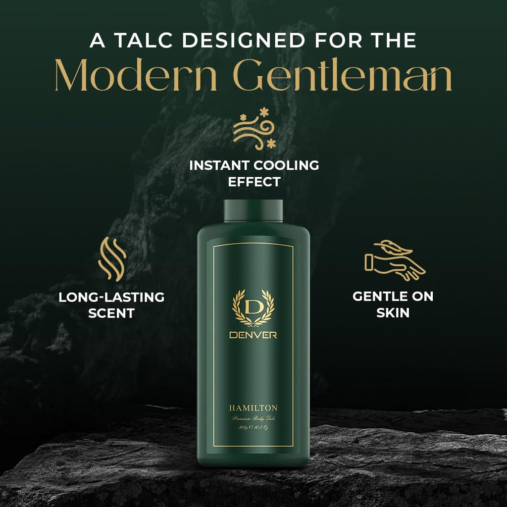 Denver Hamilton Premium Body Talcum Powder for Men – Long-Lasting Fragrance, Cooling Comfort