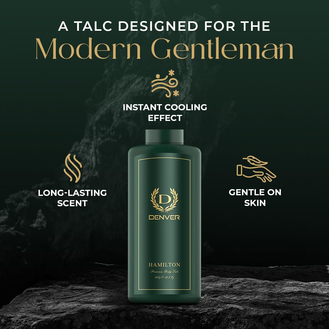 Denver Hamilton Premium Body Talcum Powder for Men – Long-Lasting Fragrance, Cooling Comfort