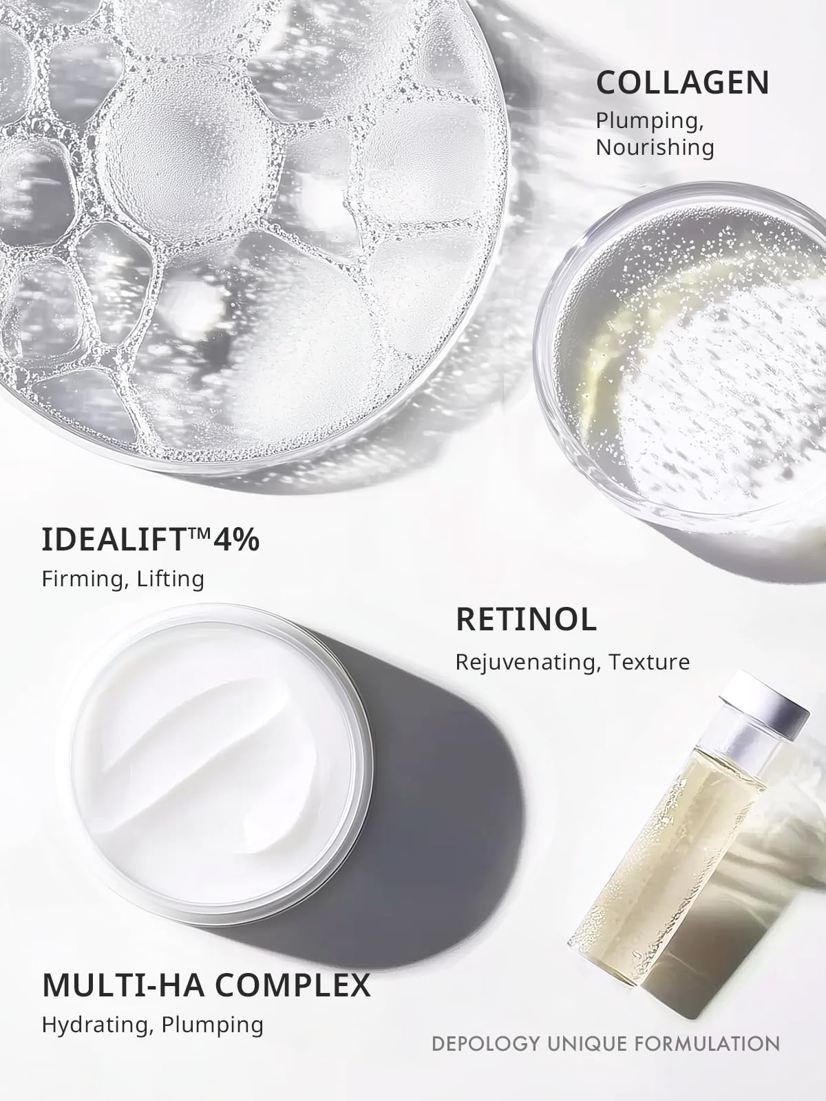 Depology Firming Neck & Décolleté Cream – IDEALIFT 4%, Retinol, Multi-HA (1.69 oz)