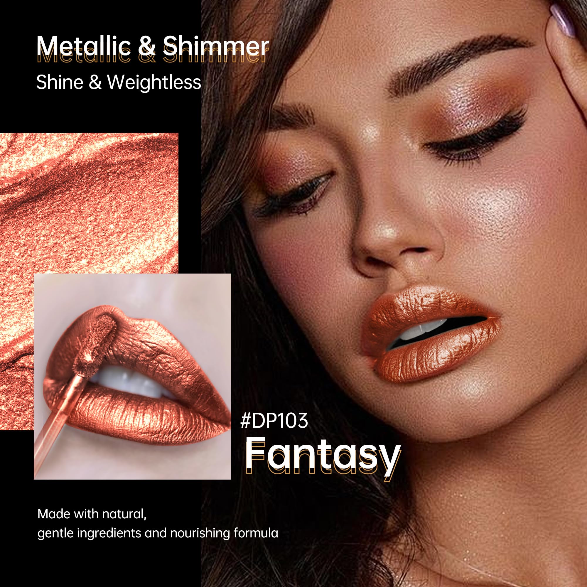 Depuplum 3Pc Metallic Lipstick Set for Women – Waterproof, Long-Lasting Shine DP103/104/114