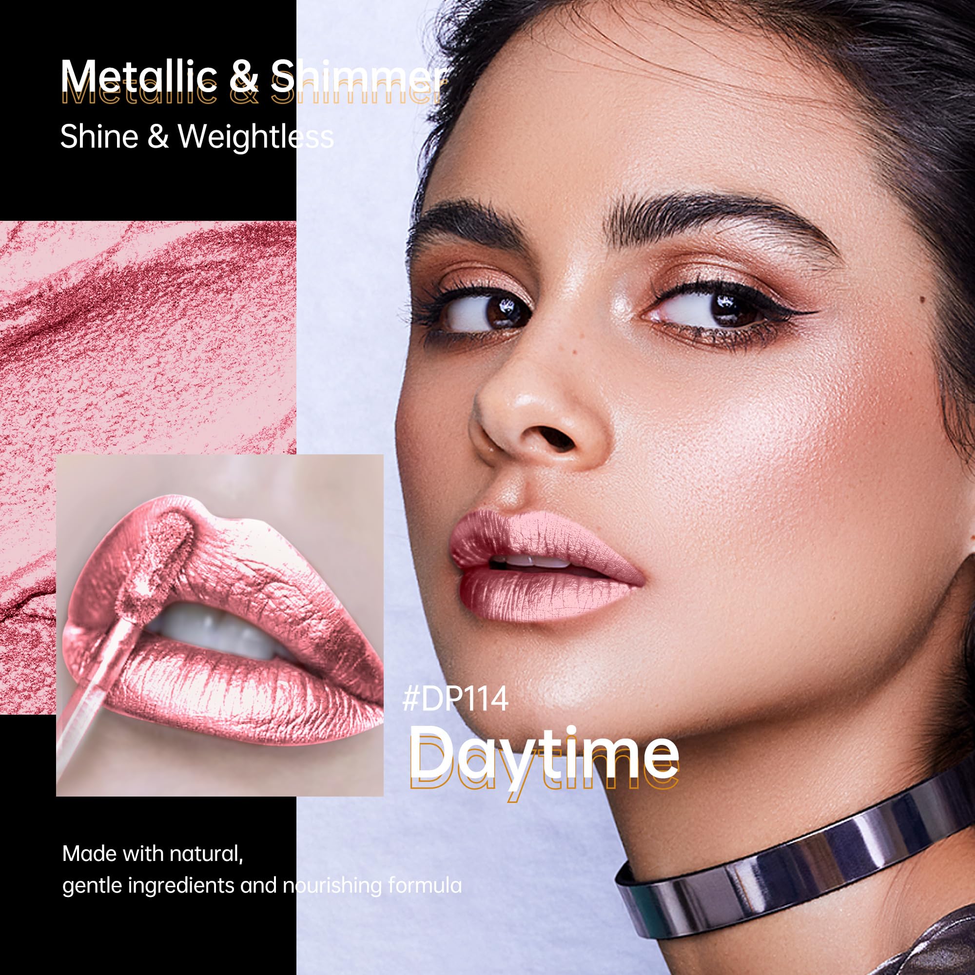 Depuplum 3Pc Metallic Lipstick Set for Women – Waterproof, Long-Lasting Shine DP103/104/114
