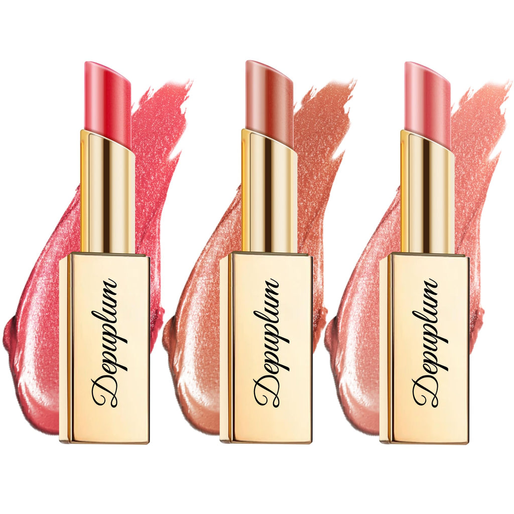 Depuplum Lipstick Set DM108/111/118 – Red, Brown & Nude Hydrating Shimmer Lip Gloss