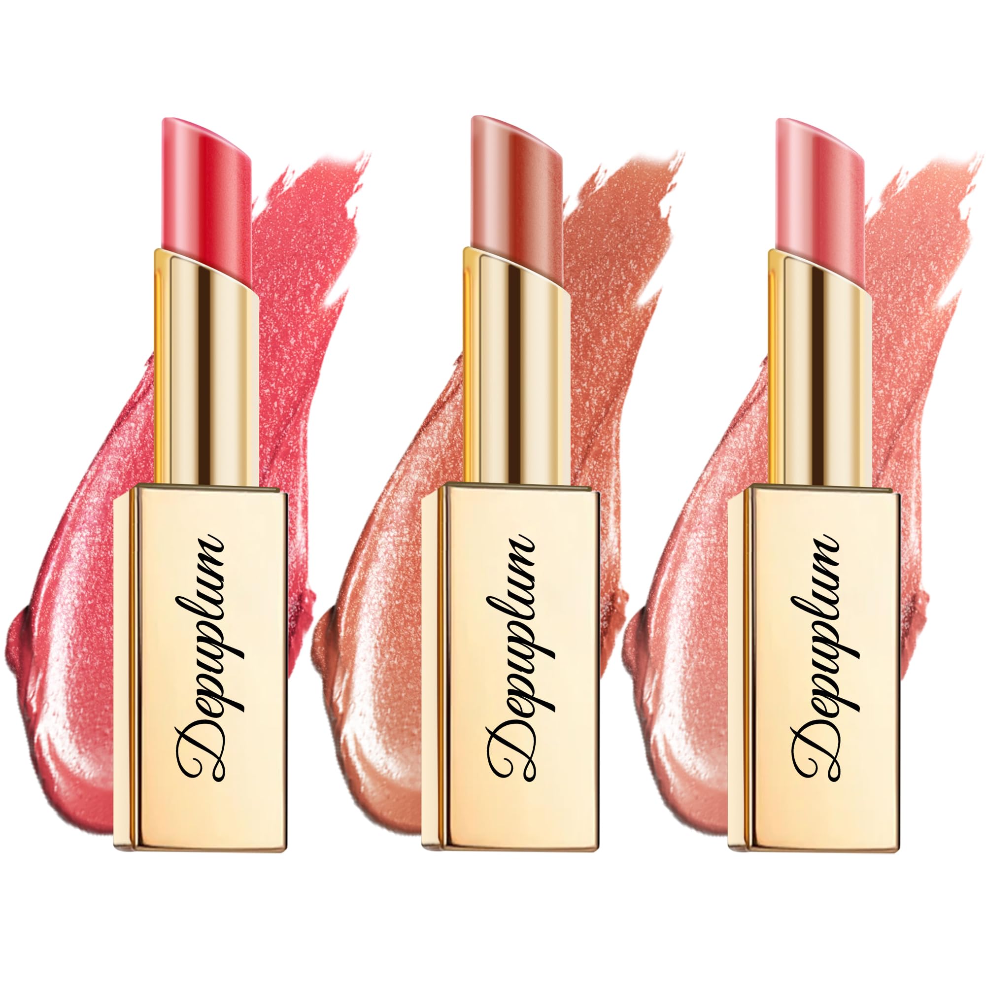 Depuplum Lipstick Set DM108/111/118 – Red, Brown & Nude Hydrating Shimmer Lip Gloss