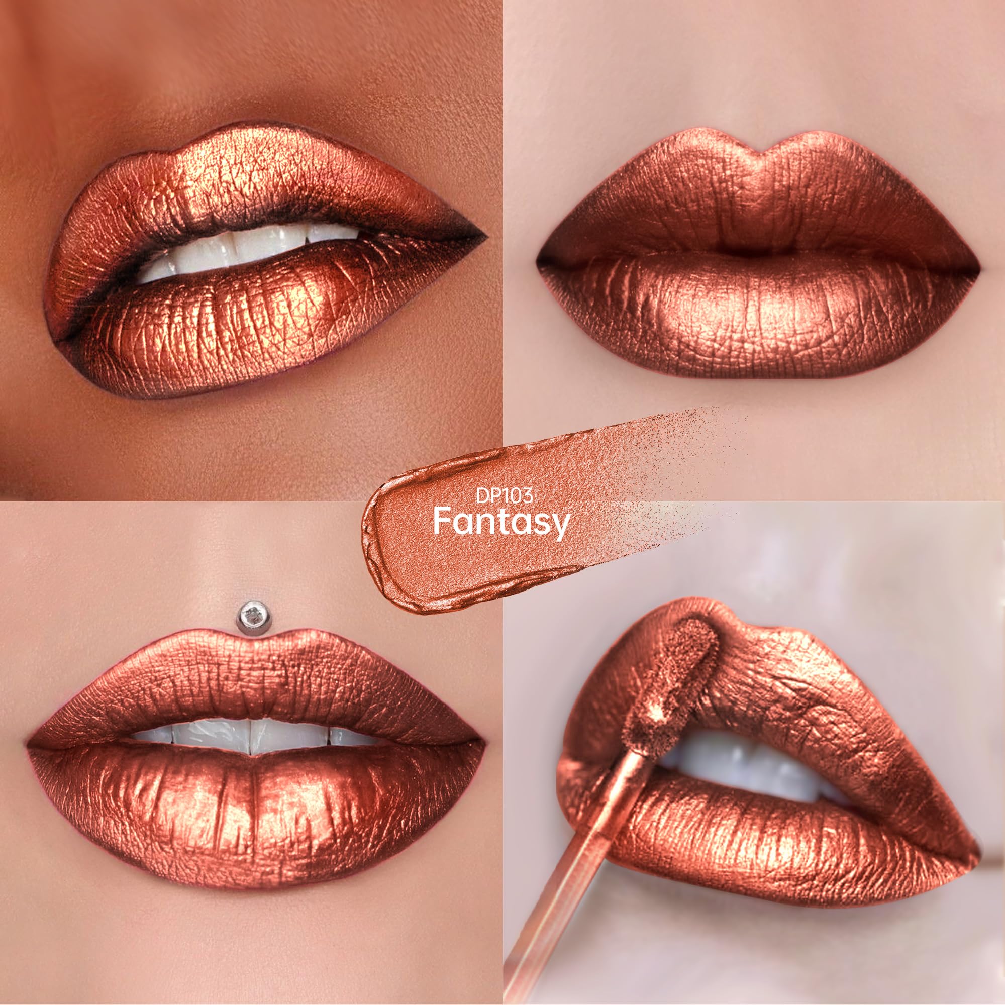 Depuplum 3Pc Metallic Lipstick Set – Dual Shine, Waterproof Lip Gloss DP103/DP104/107