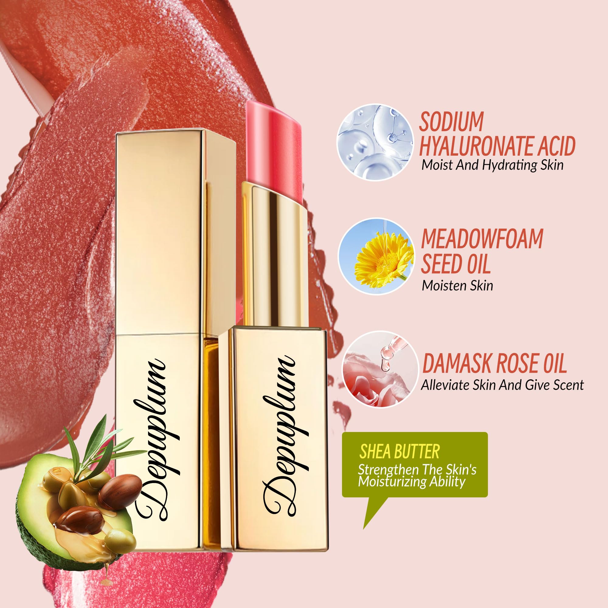 Depuplum Pink-Red-Brown Lipstick Set – Hydrating Shimmer Lip Tint (ZG107/108/117)