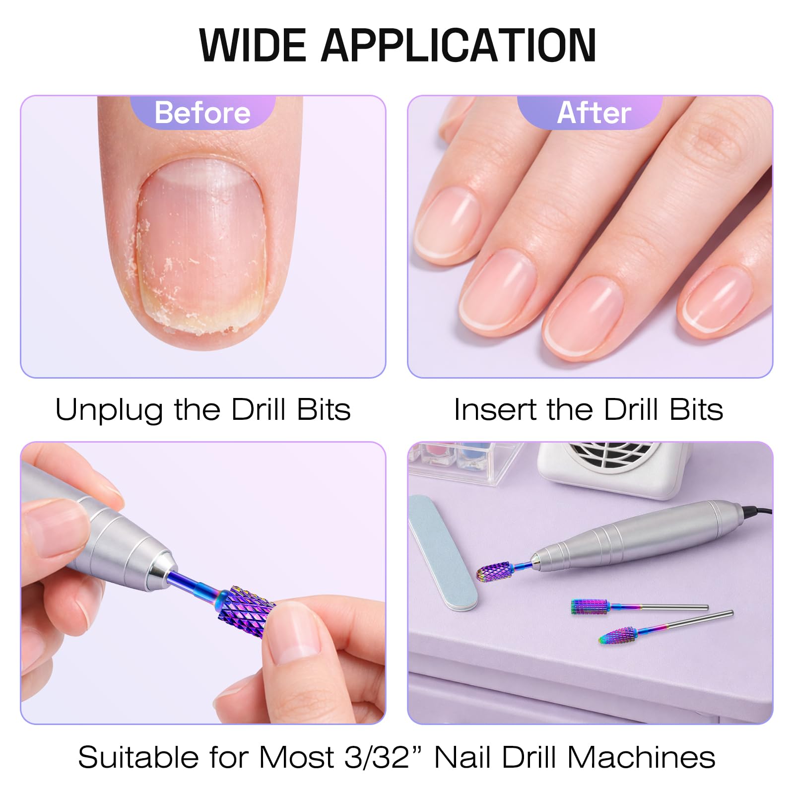 Depvko Nail Drill Bits Set - 30pc 3/32 Inch Carbide Diamond Ceramic Bits with Storage Case for Professional Manicure Pedicure