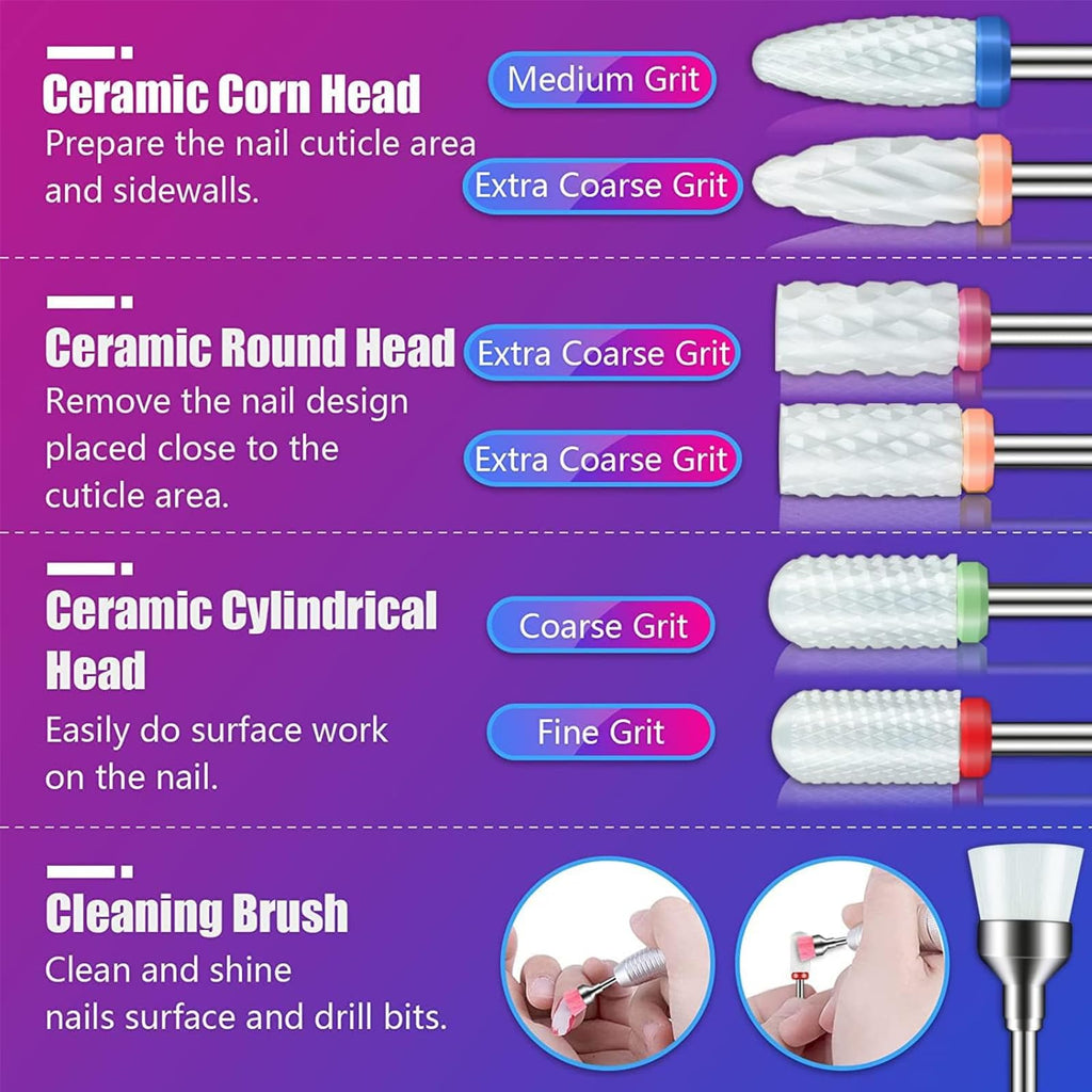 Depvko Nail Drill Bits Set - 30pc 3/32 Inch Carbide Diamond Ceramic Bits with Storage Case for Professional Manicure Pedicure