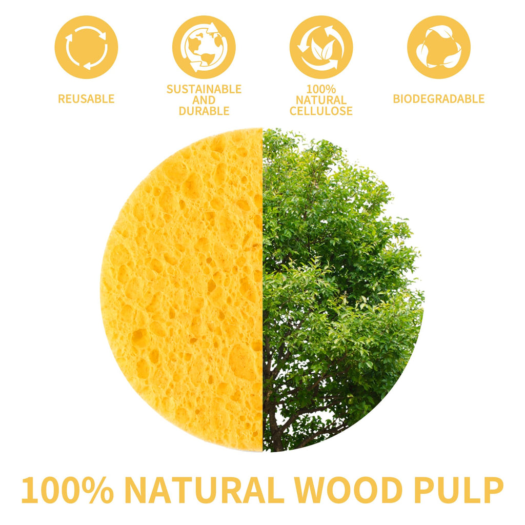 Derloyo 100-Count Compressed Facial Sponges – Natural Biodegradable Cleansing (Yellow)