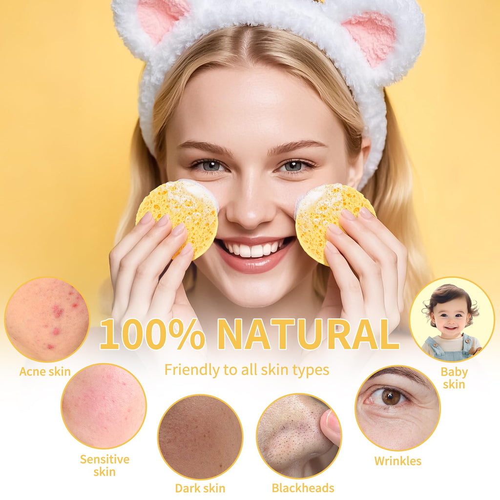 Derloyo 100-Count Compressed Facial Sponges – Natural Biodegradable Cleansing (Yellow)