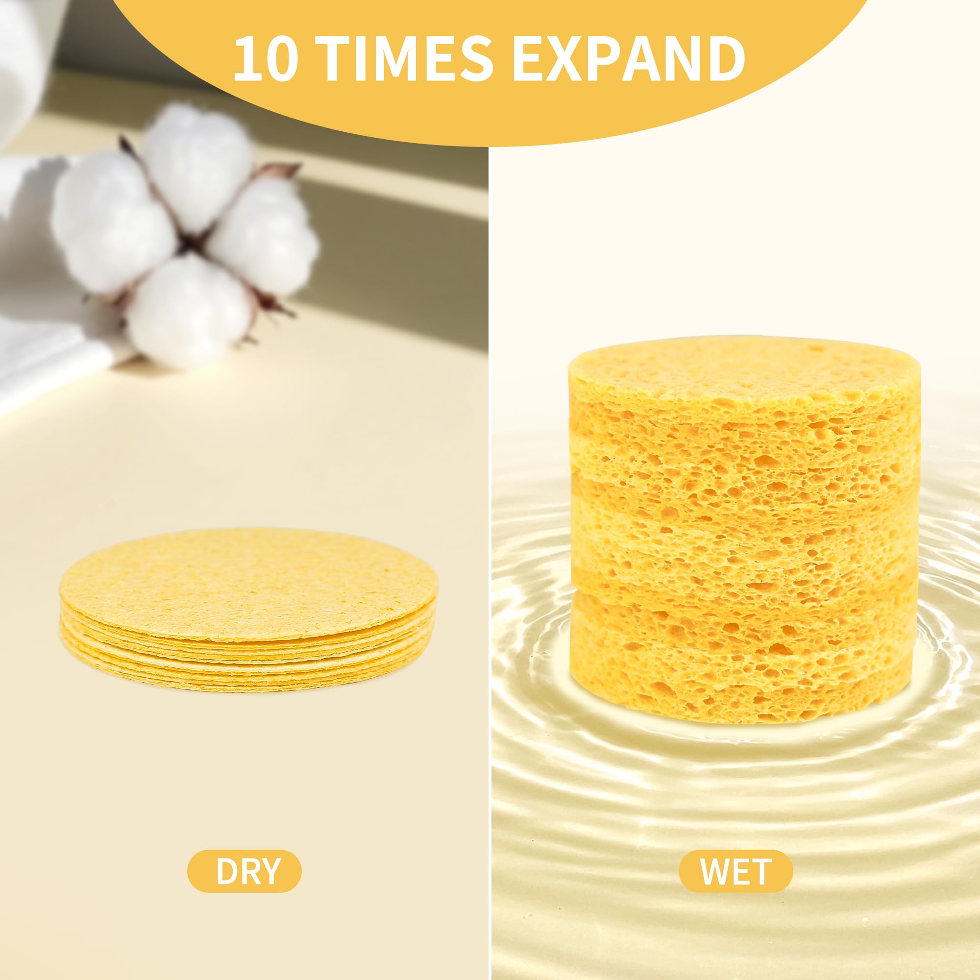 Derloyo 100-Count Compressed Facial Sponges – Natural Biodegradable Cleansing (Yellow)