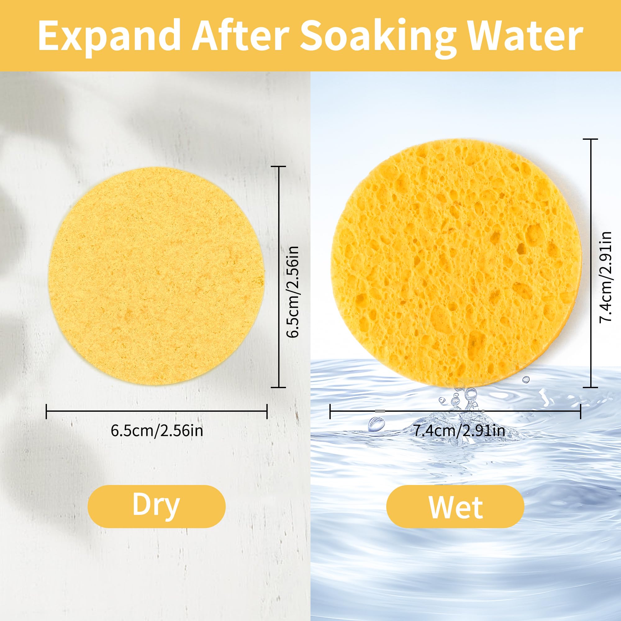 Derloyo 100-Count Compressed Facial Sponges – Natural Biodegradable Cleansing (Yellow)