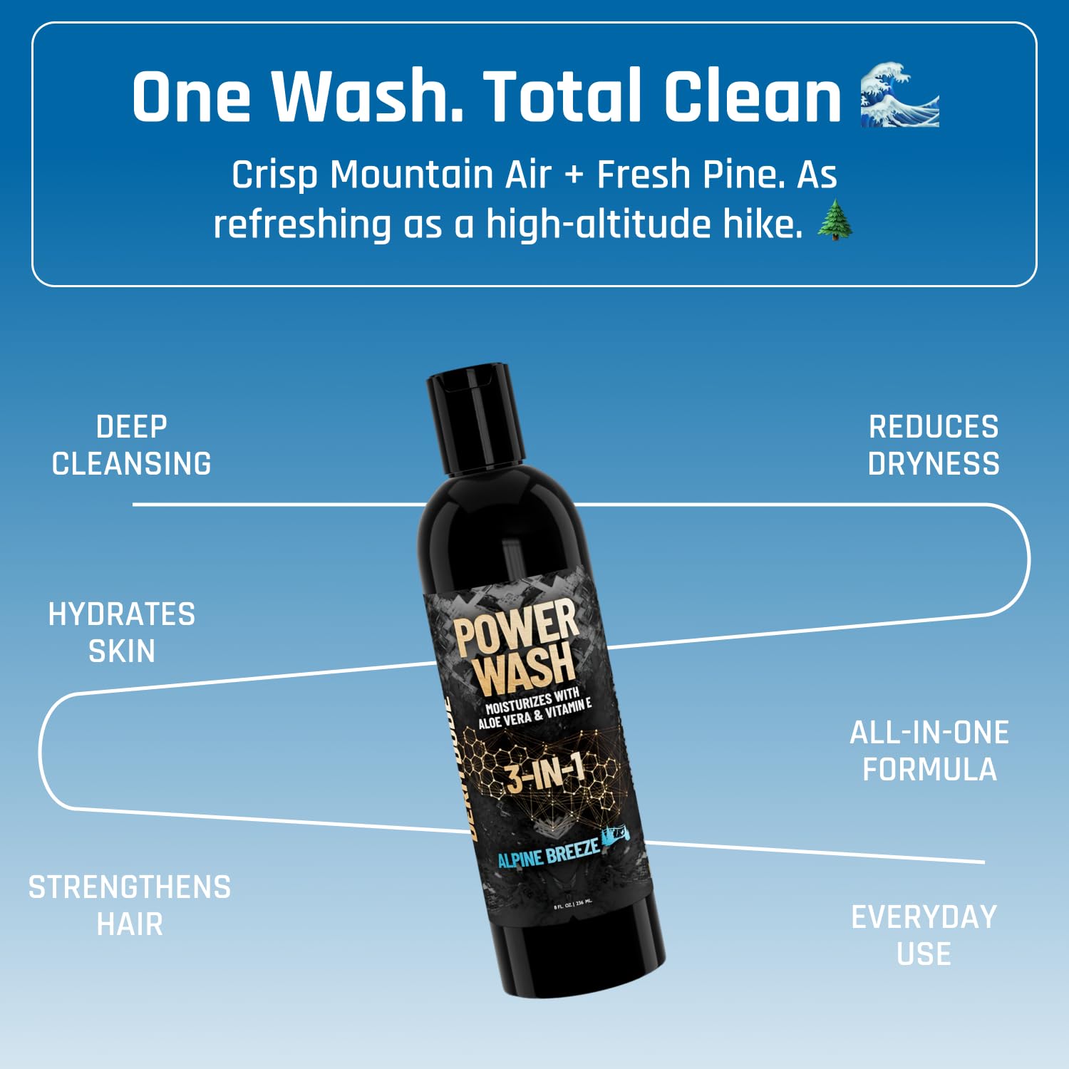 Derm Dude 3-in-1 Body Wash for Men | Aloe Vera & Vitamin E | Alpine Breeze 8oz