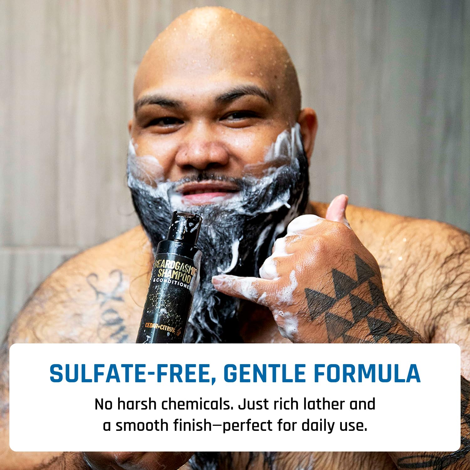 Derm Dude BeardGasmic 2-in-1 Beard Shampoo & Conditioner – Sulfate-Free, Aloe Vera & Vitamin E, Cedar & Citrus, 4oz