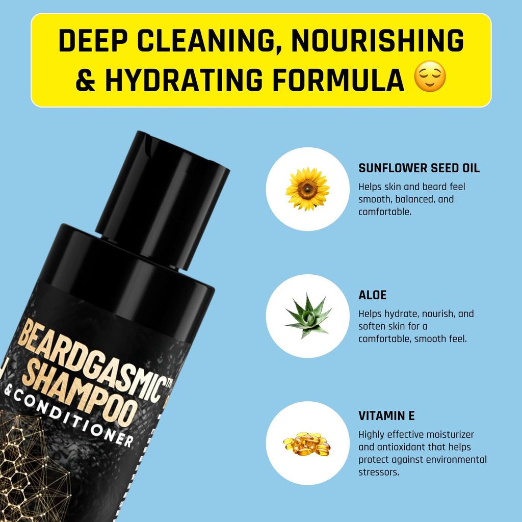 Derm Dude BeardGasmic 2-in-1 Beard Shampoo & Conditioner – Sulfate-Free, Aloe Vera & Vitamin E, Cedar & Citrus, 4oz