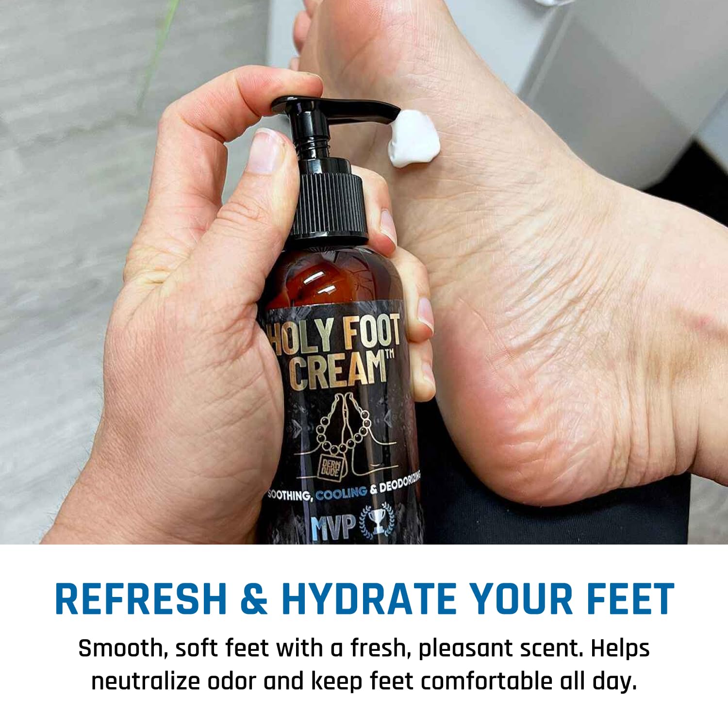 Derm Dude Holy Foot Cream | Daily Moisturizing with DeoPlex Freshness & Arrowroot | MVP Scent 4oz