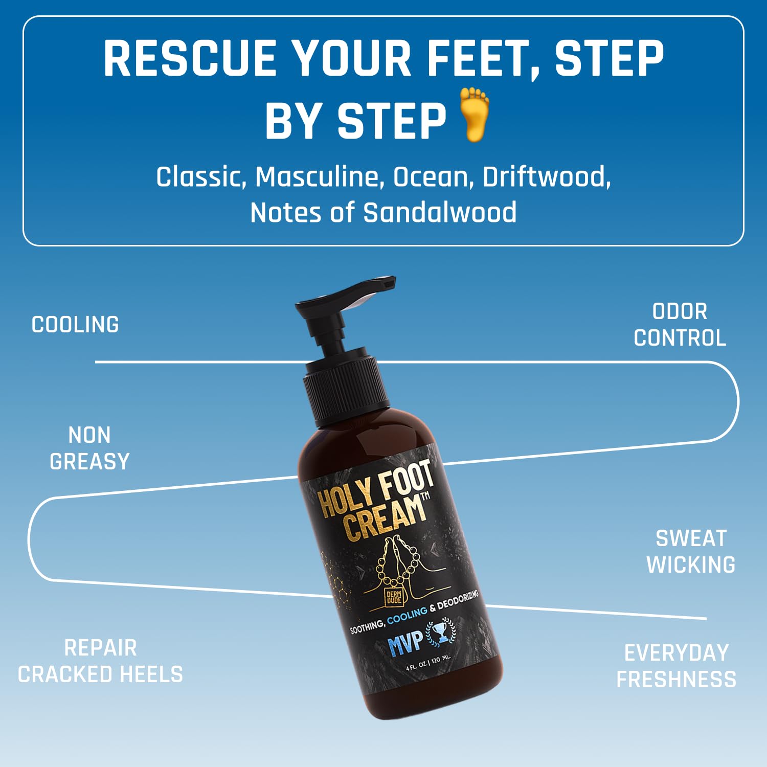 Derm Dude Holy Foot Cream | Daily Moisturizing with DeoPlex Freshness & Arrowroot | MVP Scent 4oz