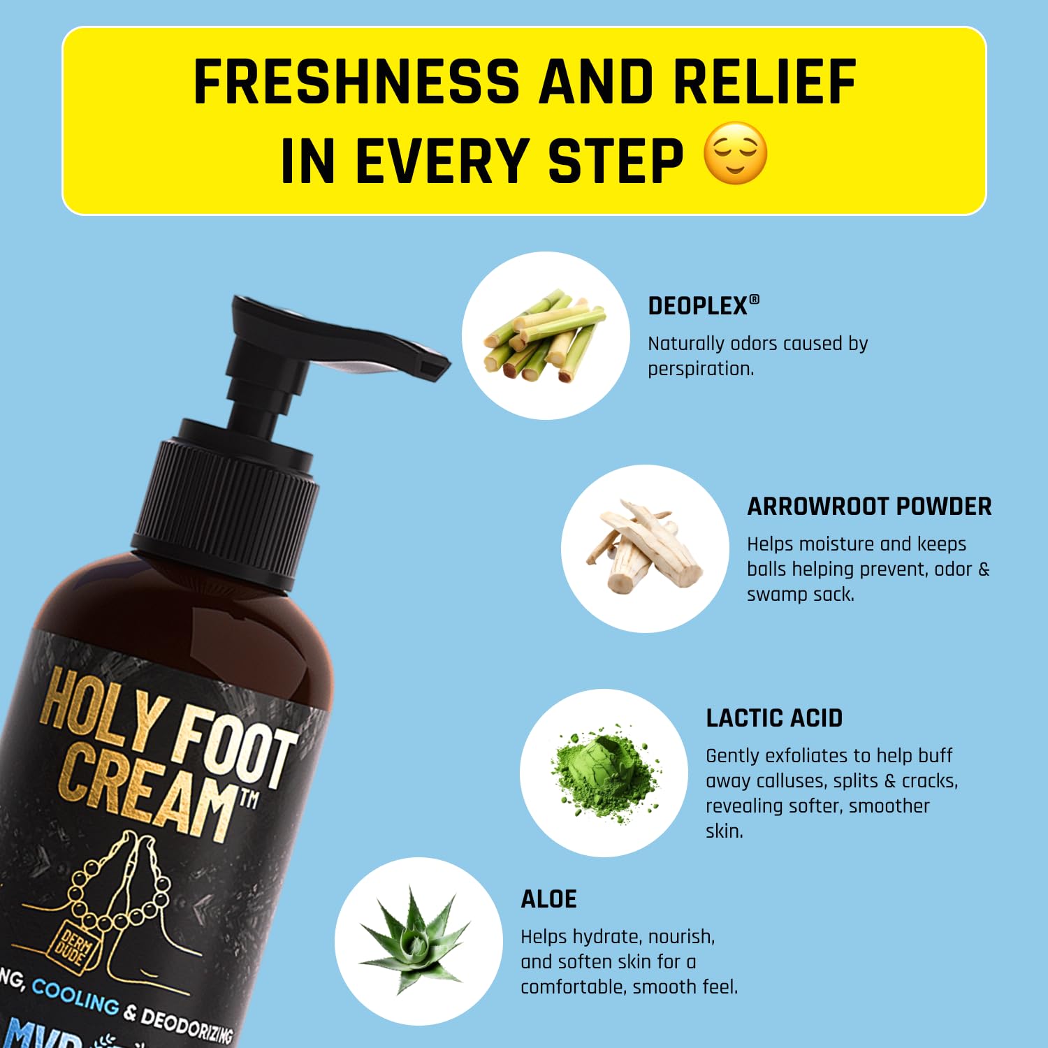 Derm Dude Holy Foot Cream | Daily Moisturizing with DeoPlex Freshness & Arrowroot | MVP Scent 4oz
