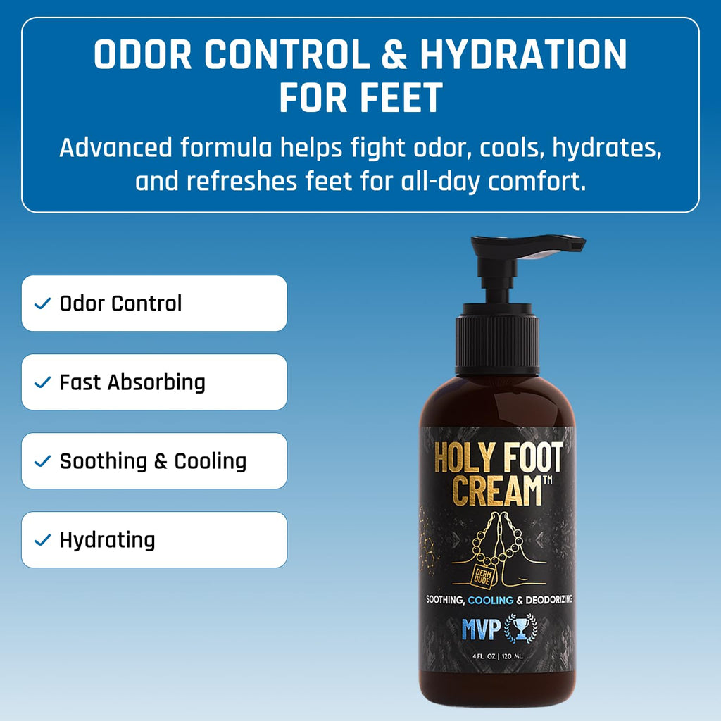 Derm Dude Holy Foot Cream | Daily Moisturizing with DeoPlex Freshness & Arrowroot | MVP Scent 4oz