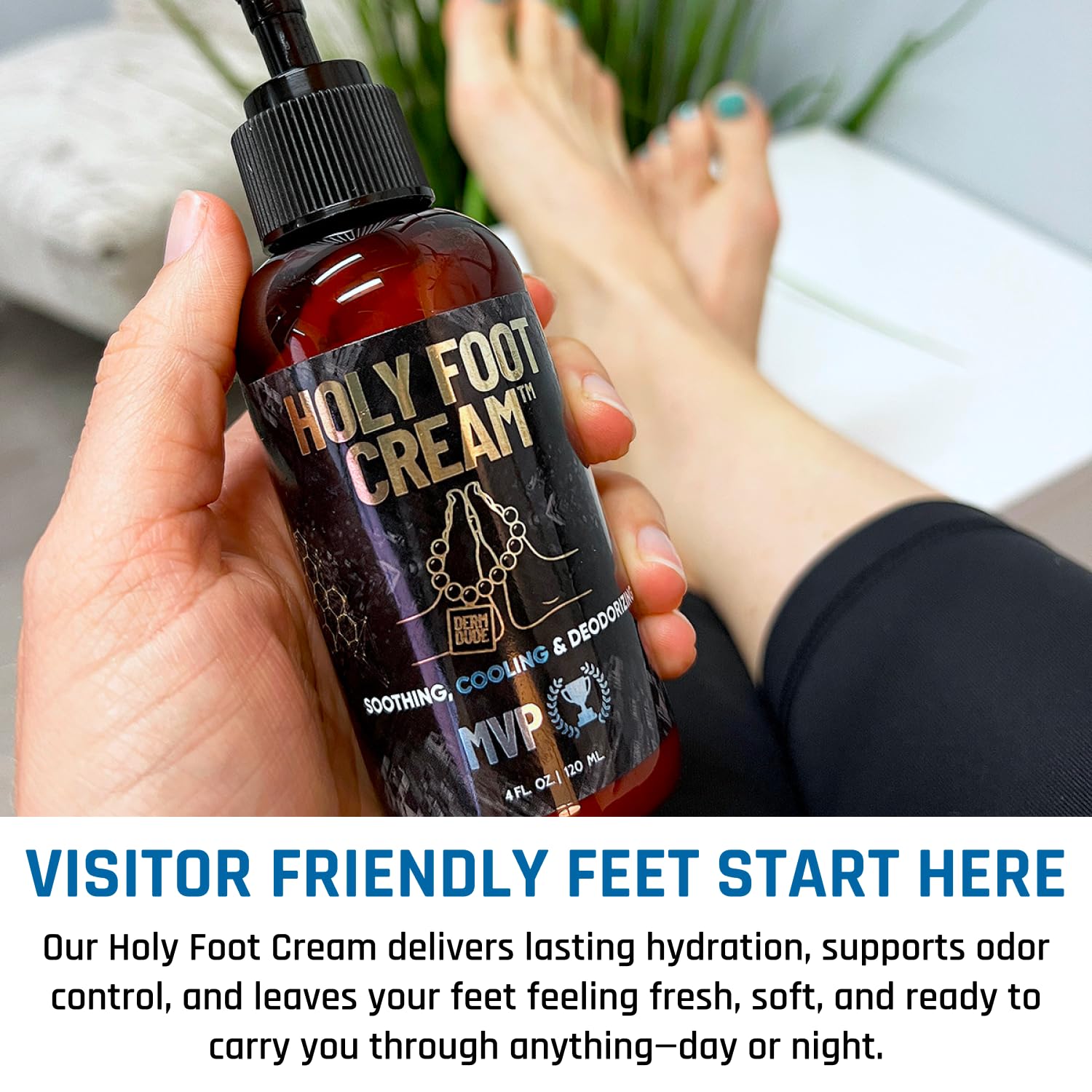 Derm Dude Holy Foot Cream | Daily Moisturizing with DeoPlex Freshness & Arrowroot | MVP Scent 4oz