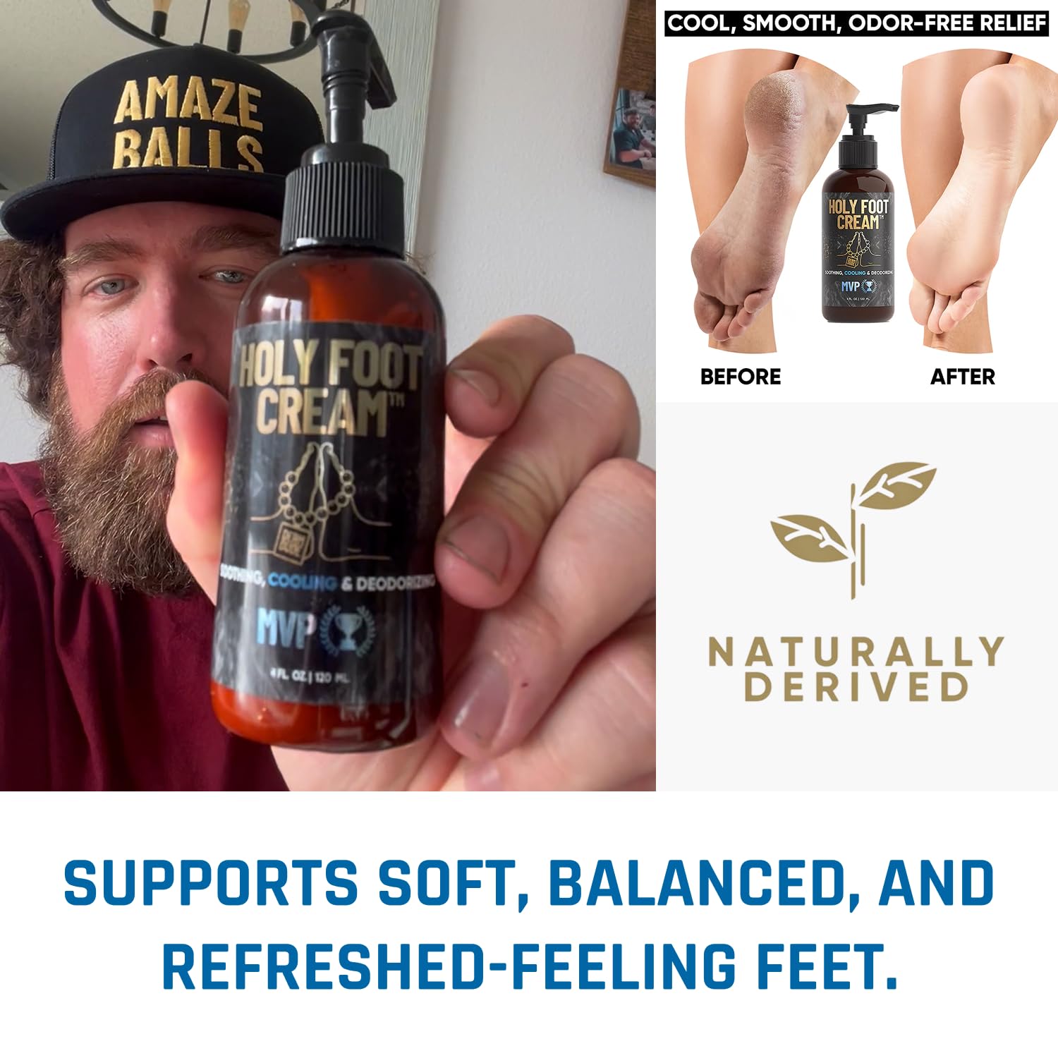 Derm Dude Holy Foot Cream | Daily Moisturizing with DeoPlex Freshness & Arrowroot | MVP Scent 4oz
