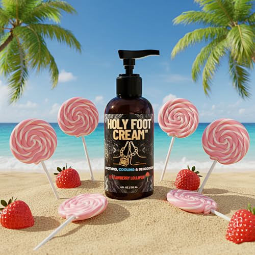 Derm Dude Holy Foot Cream | Daily Moisturizer with DeoPlex & Arrowroot | Strawberry Lollipop Scent 4oz