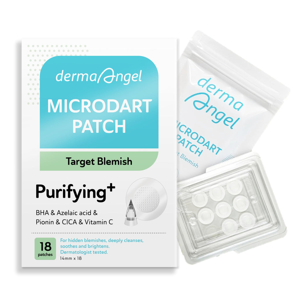 DERMA ANGEL Microdart Acne Patches for Deep Blemishes – 18 Hydrocolloid Patches with Salicylic, Azelaic Acids, CICA & Vitamin C