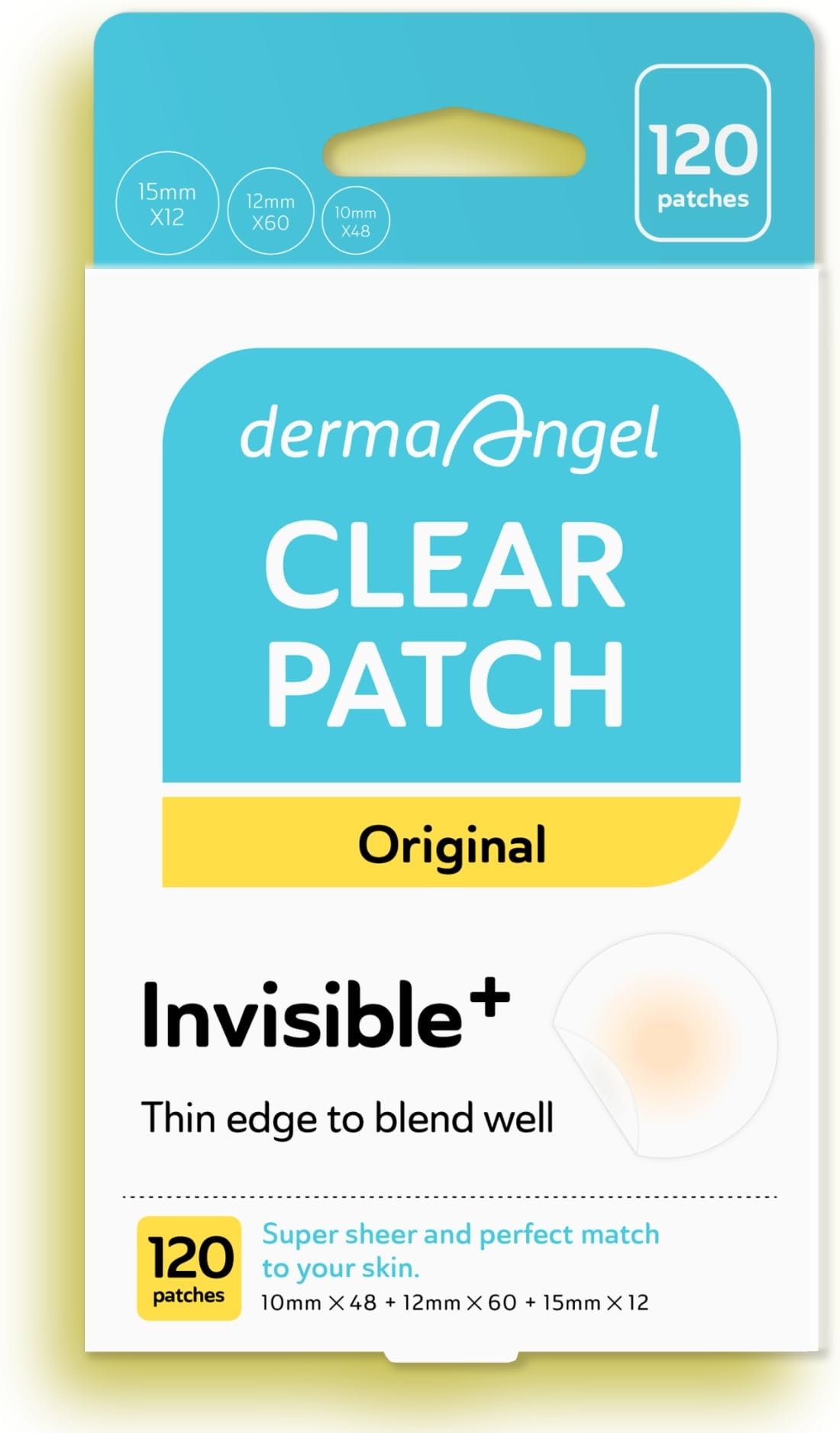 DERMA ANGEL Ultra Invisible Acne Patches – 120 Count, 3 Sizes for Day & Night Use
