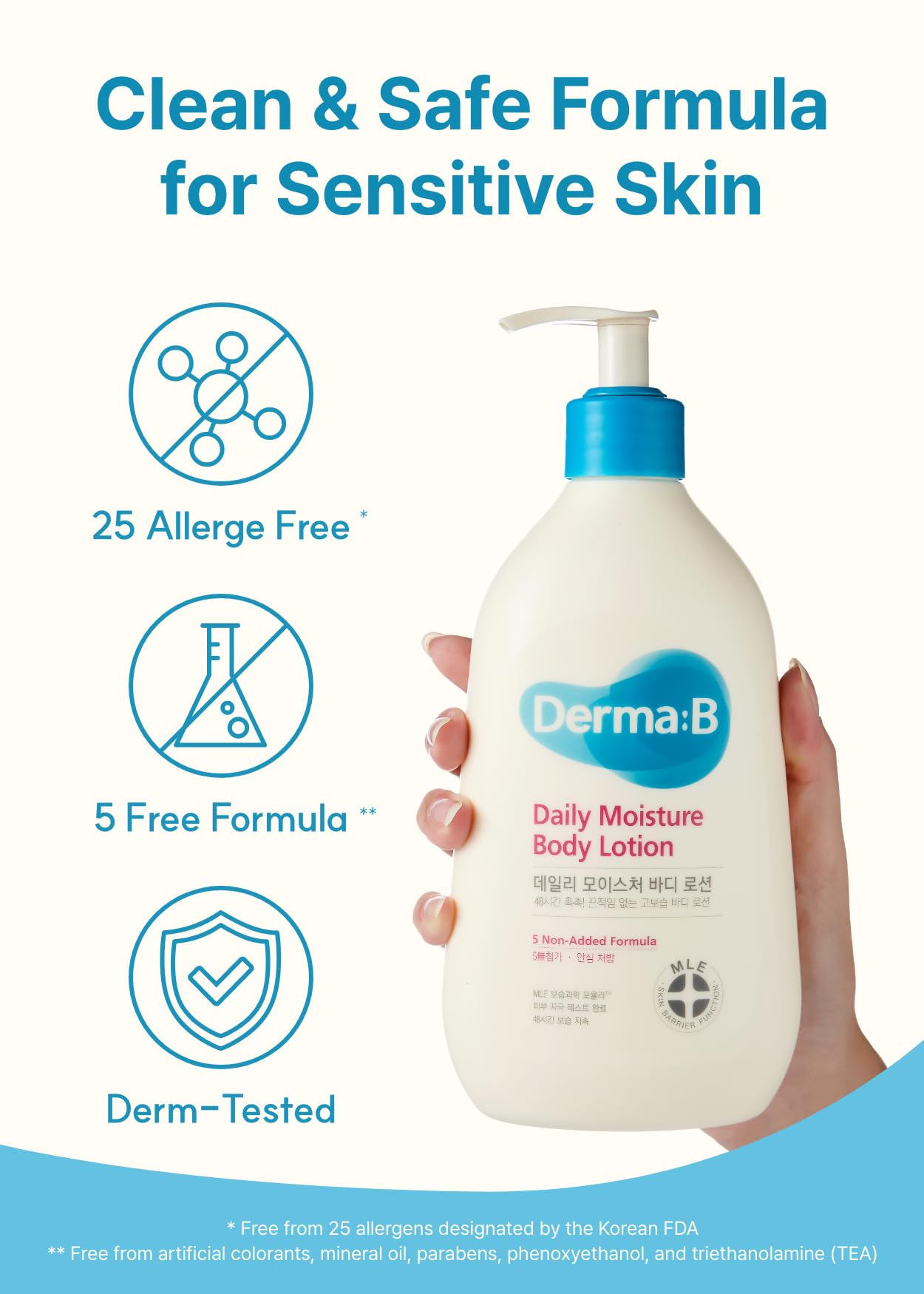 Derma B Daily Moisture Body Lotion - Long-Lasting Hydration for Sensitive Skin | 13.5 oz