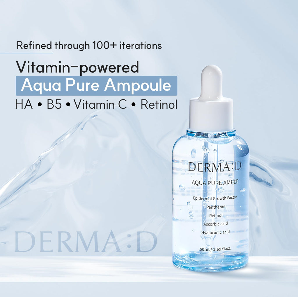 DERMA:D Korean Ampoule with Hyaluronic Acid – Hydrating Serum with Vitamin C, Retinol, Panthenol | 1.69 fl oz