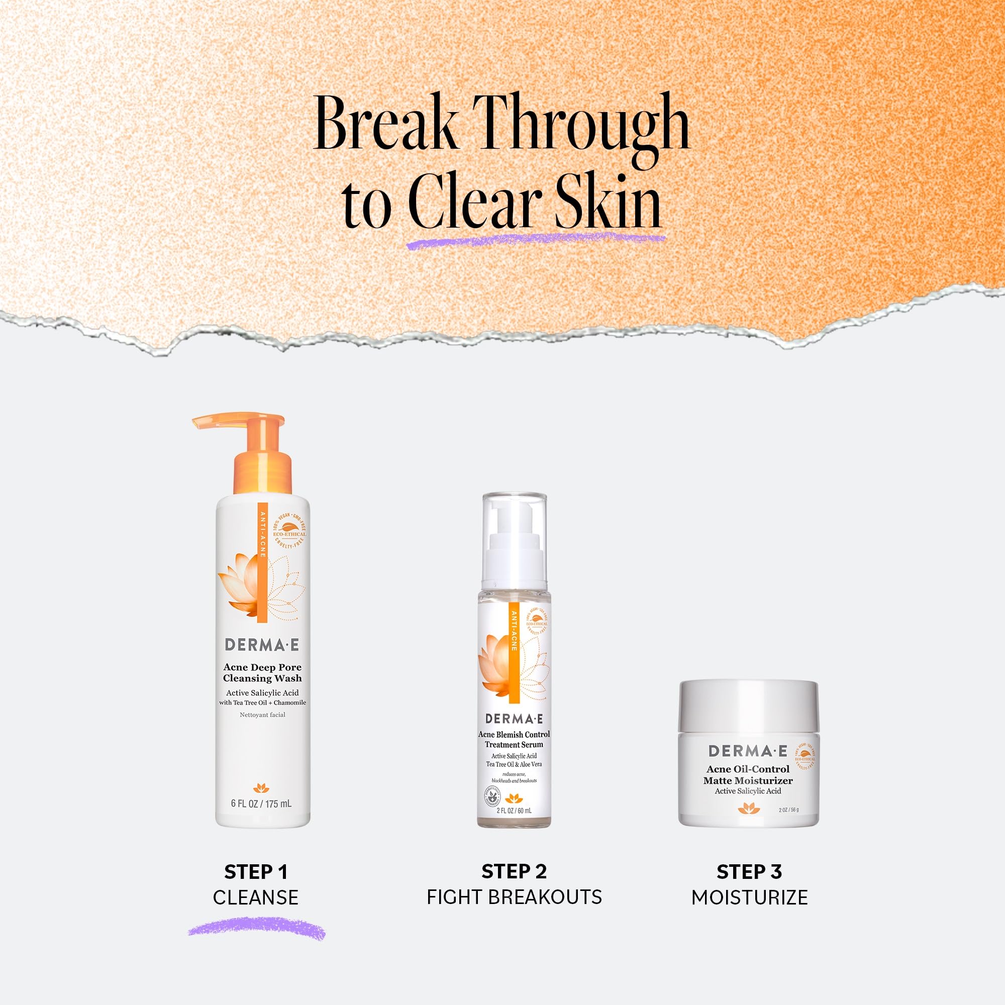Derma E Acne Deep Pore Cleansing Wash – Salicylic Acid Face Cleanser for Clear Pores | 6 fl oz