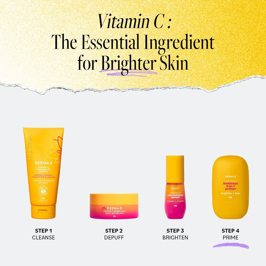 DERMA E Face Primer Vitamin C Luminous – 2-in-1 Brighten & Blur, 1 oz