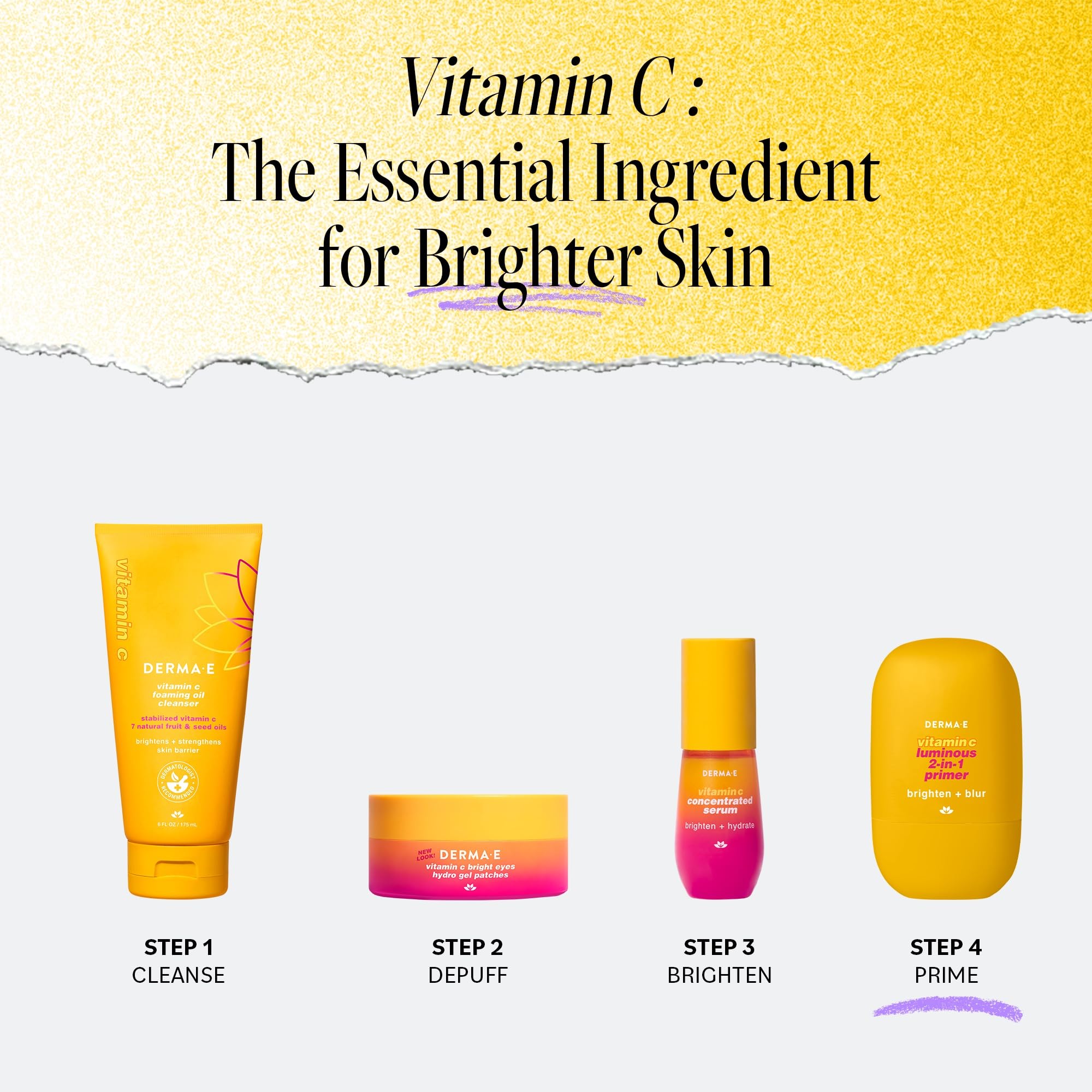 DERMA E Face Primer Vitamin C Luminous – 2-in-1 Brighten & Blur, 1 oz