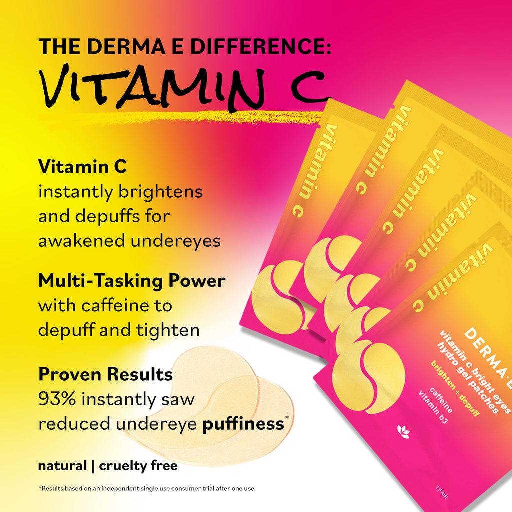 Derma E Vitamin C Bright Eyes Hydro Gel Under Eye Patches – 10 Ct (5 Pairs) Allantoin, Caffeine & Vitamin B3