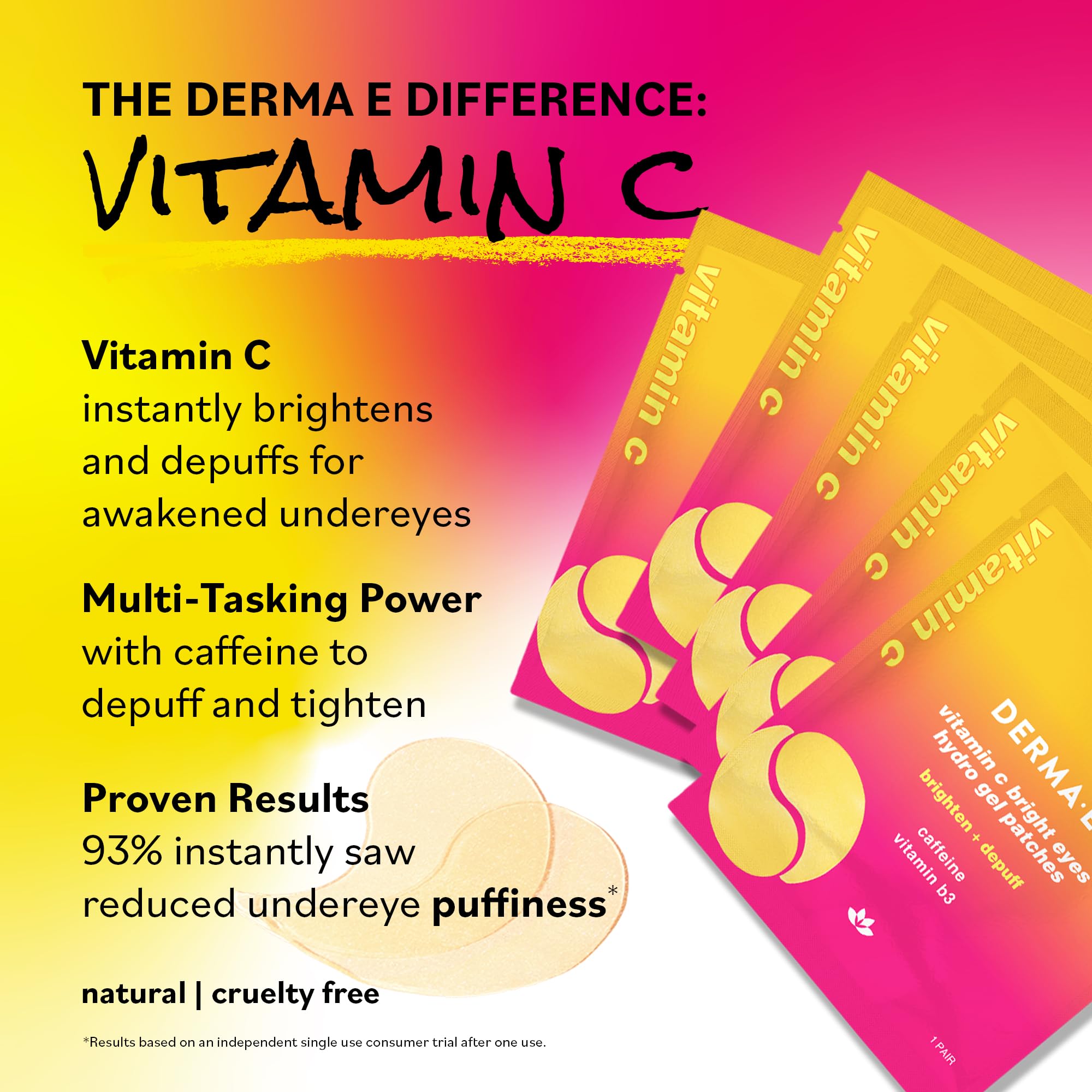 Derma E Vitamin C Bright Eyes Hydro Gel Under Eye Patches – 10 Ct (5 Pairs) Allantoin, Caffeine & Vitamin B3