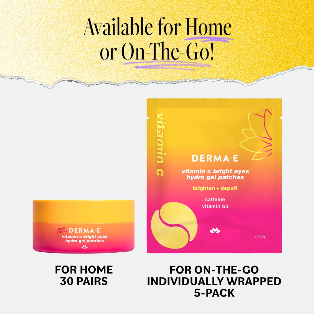 Derma E Vitamin C Bright Eyes Hydro Gel Under Eye Patches – 10 Ct (5 Pairs) Allantoin, Caffeine & Vitamin B3
