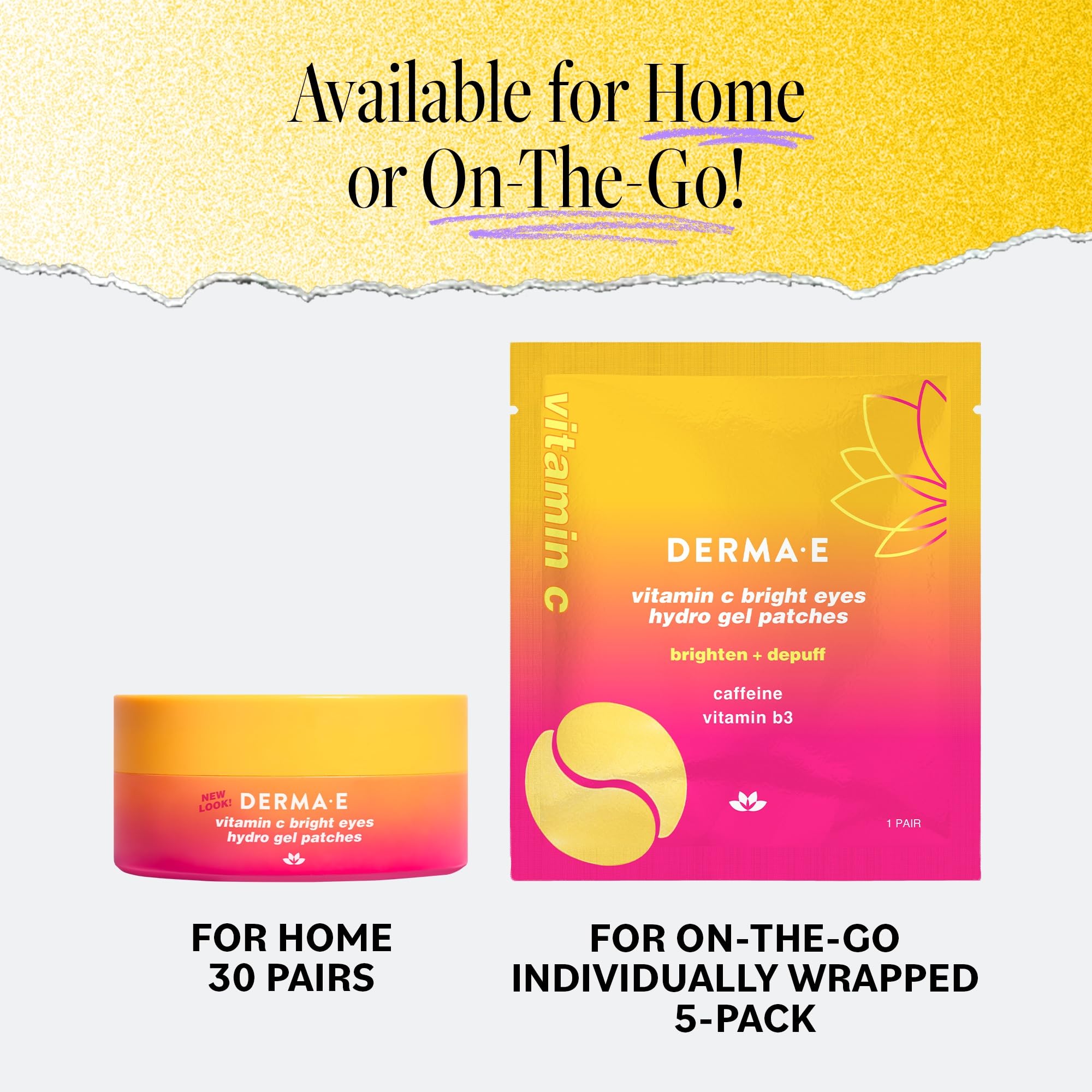 Derma E Vitamin C Bright Eyes Hydro Gel Under Eye Patches – 10 Ct (5 Pairs) Allantoin, Caffeine & Vitamin B3