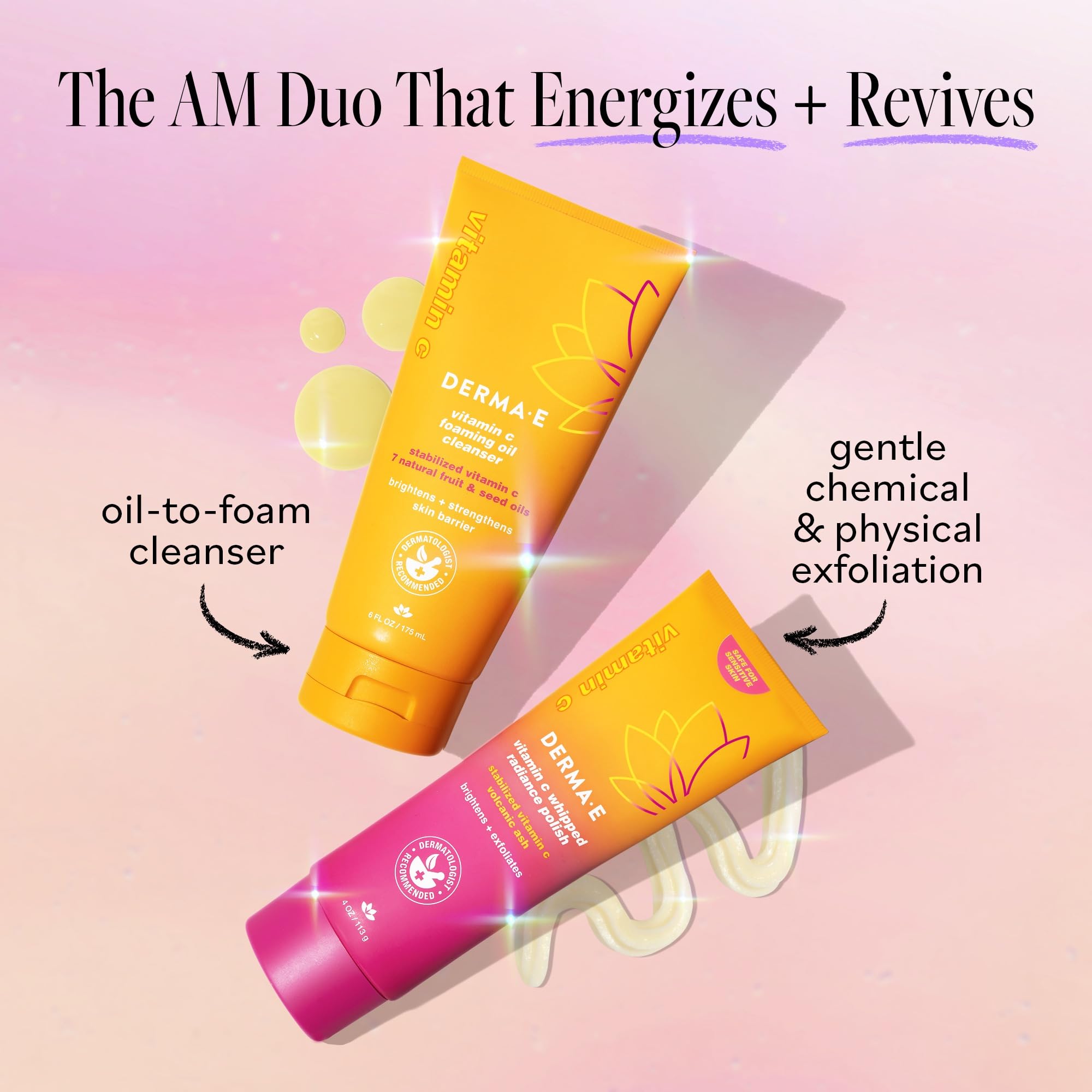 Derma E Vitamin C Foaming Oil Cleanser | 2-in-1 Makeup Remover & Brightening Face Wash