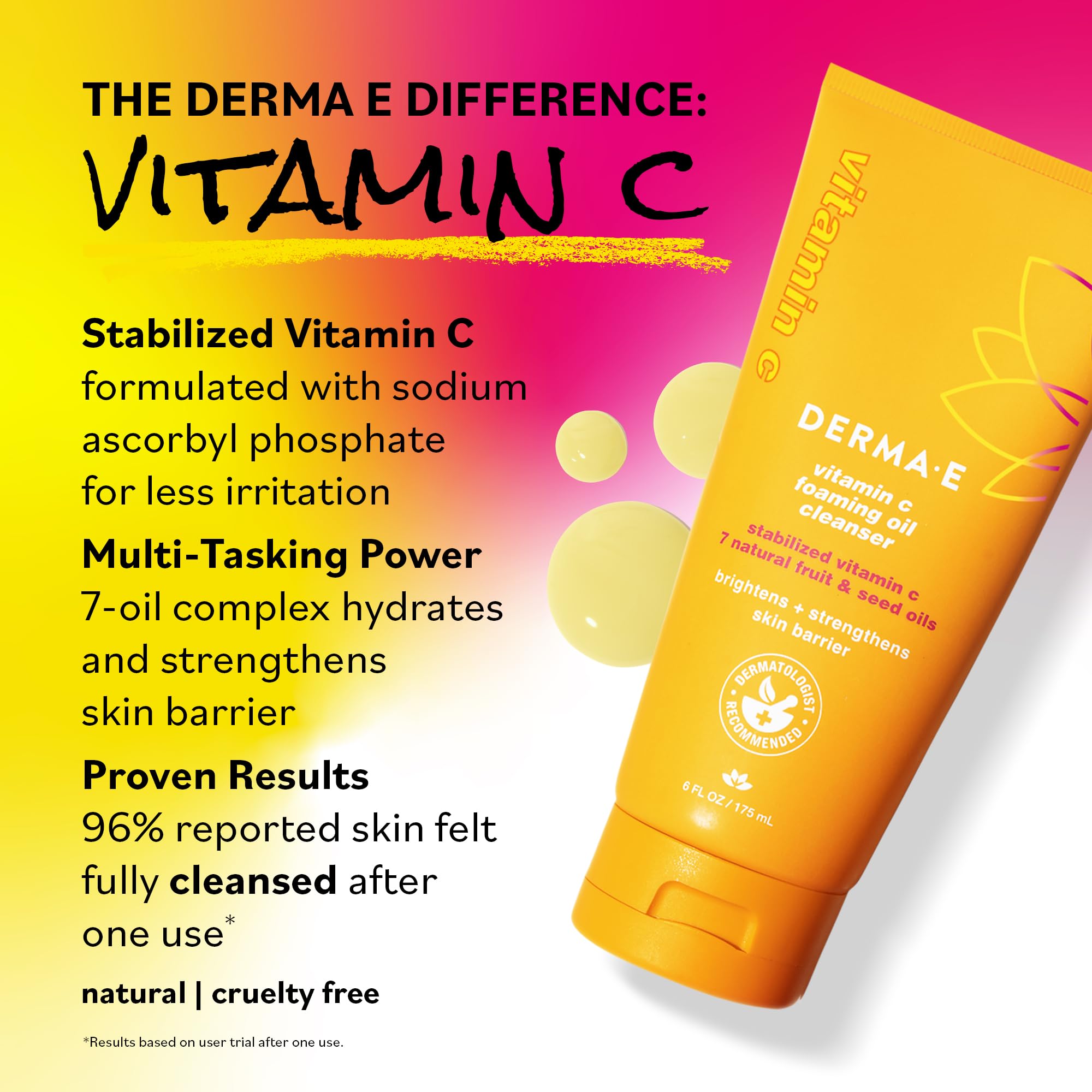 Derma E Vitamin C Foaming Oil Cleanser | 2-in-1 Makeup Remover & Brightening Face Wash