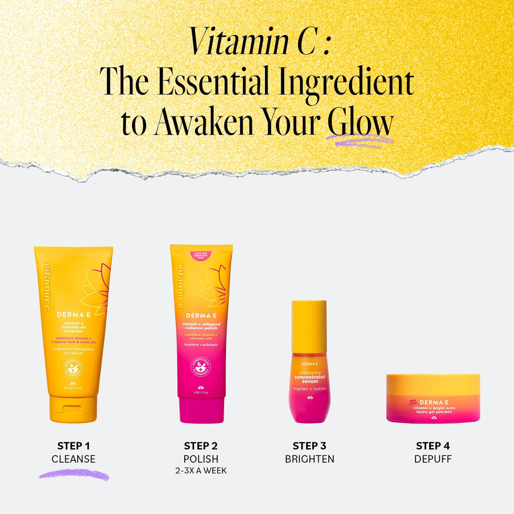 Derma E Vitamin C Foaming Oil Cleanser | 2-in-1 Makeup Remover & Brightening Face Wash
