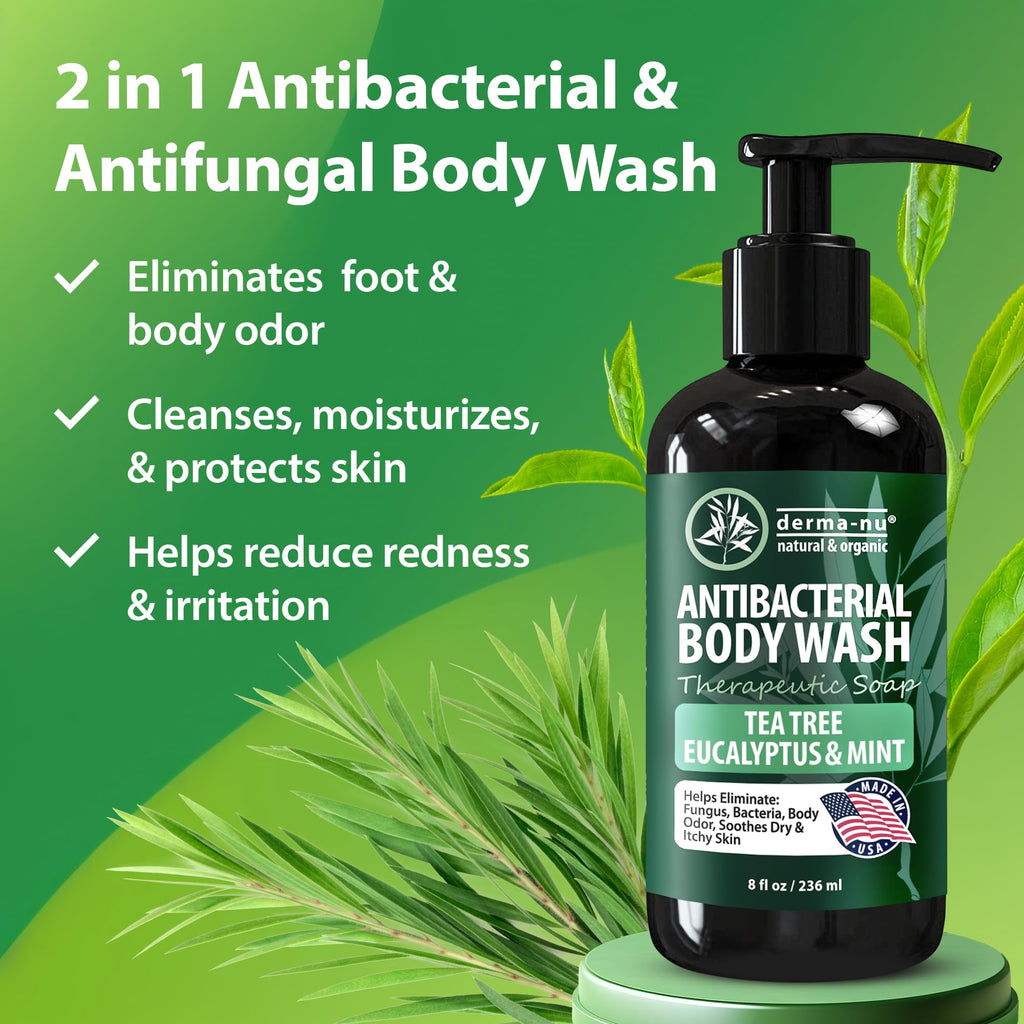 Derma-Nu Antibacterial Body Wash | Tea Tree, Jock Itch & Athlete's Foot Care, 8 oz